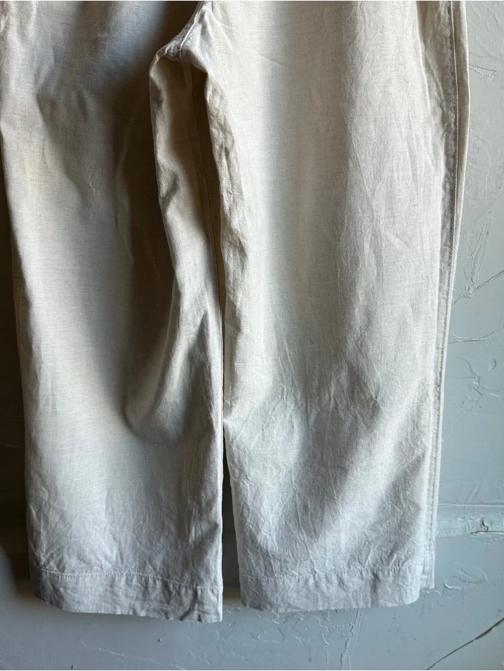 H&M Linen Cotton Wide Leg Pants Cream Coastal Grandma‎ Minimalist Capsule Sz S